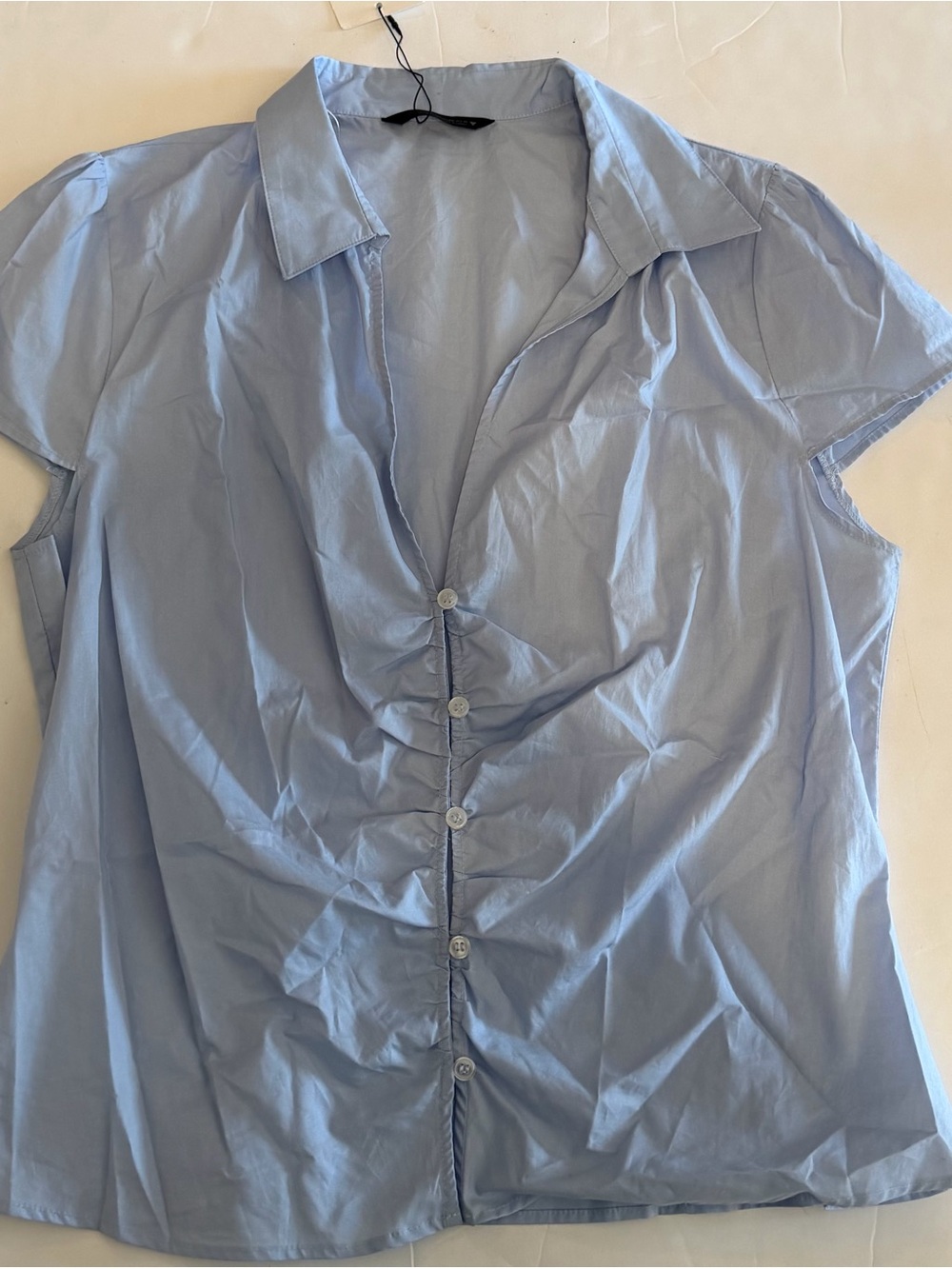 Zara Light Blue Short Sleeve Button-Down Blouse